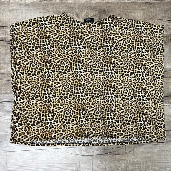 OBJEX Dark Brown Leopard Print Blouse Size M Short Sleeve Animal Print T-Shirt - Picture 4 of 10